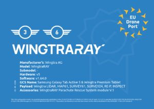 WingtraRAY C3 C6 Certification from EU Drone Port